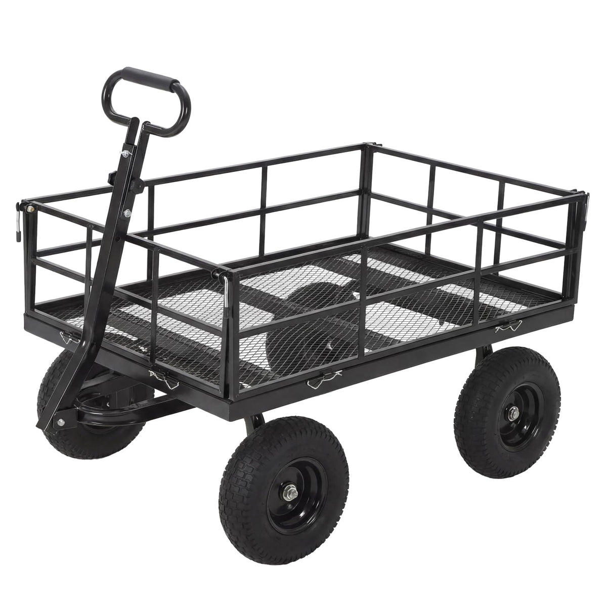 Heavy Duty Steel Garden Cart, 1200 LBS Load Capacity Wagon with 10 inch Tire and Rotating Handle, Black J611
