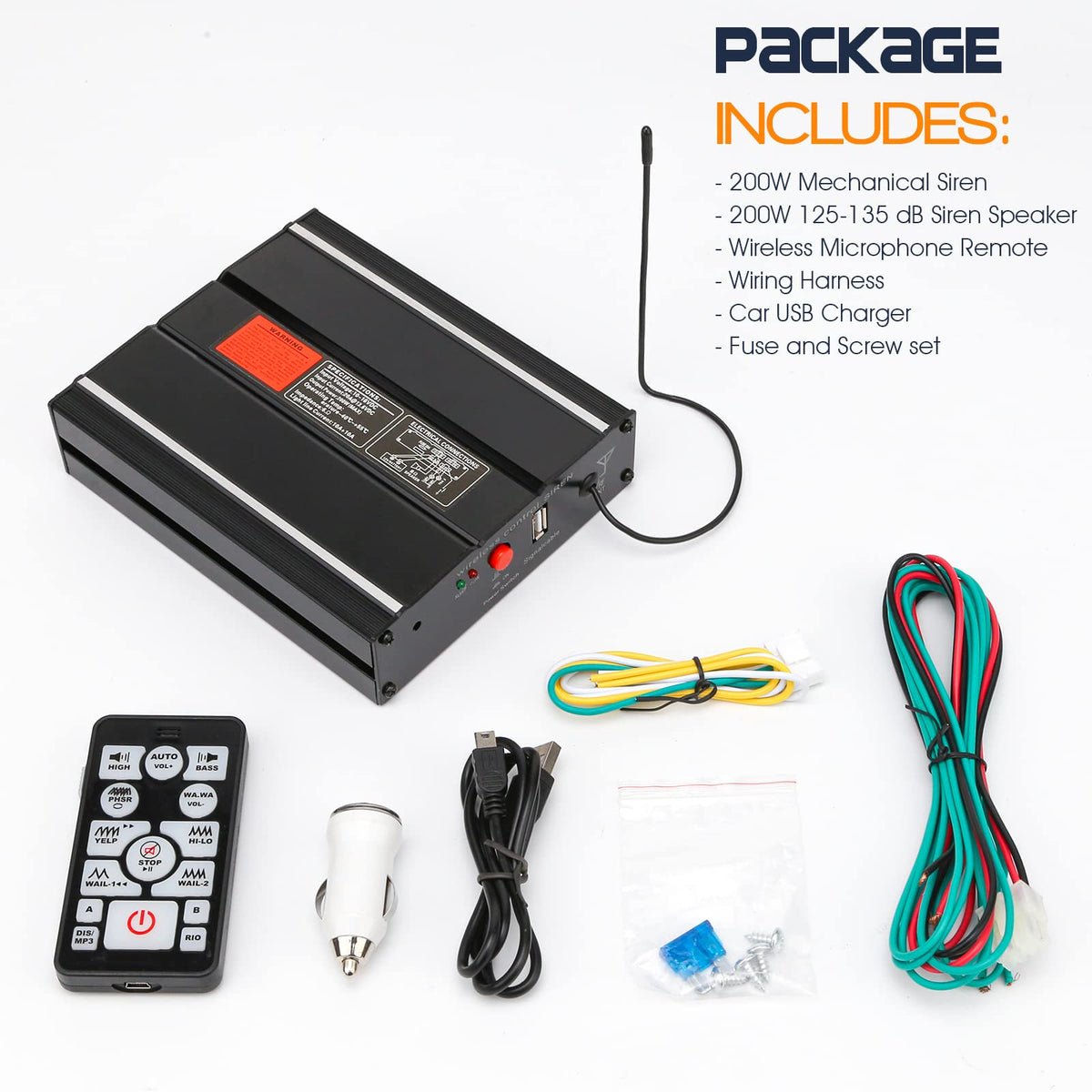 12V 200W 20 Tones Emergency Siren PA System K1039