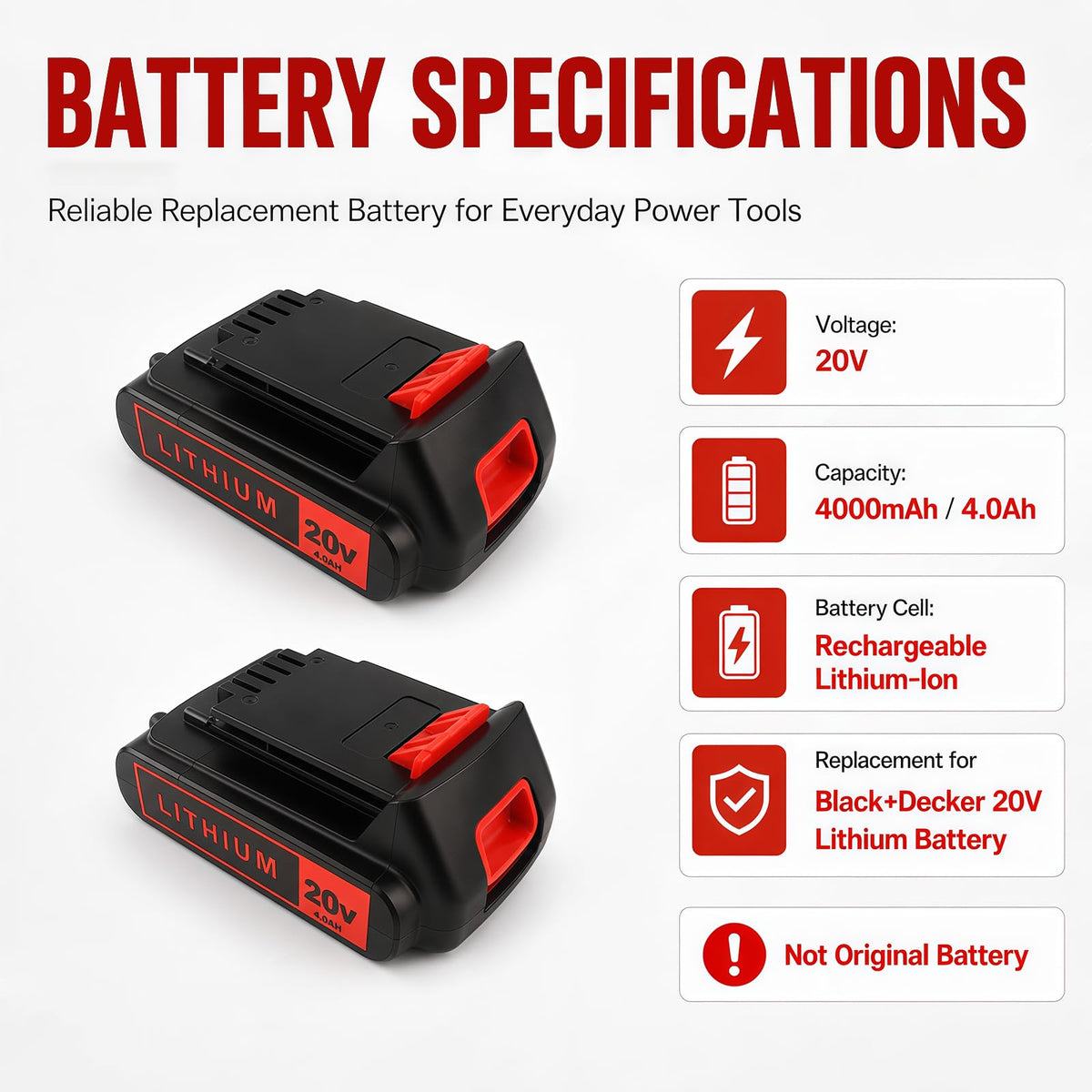 20V 4.0Ah Lithium Battery 2-Pack K95015