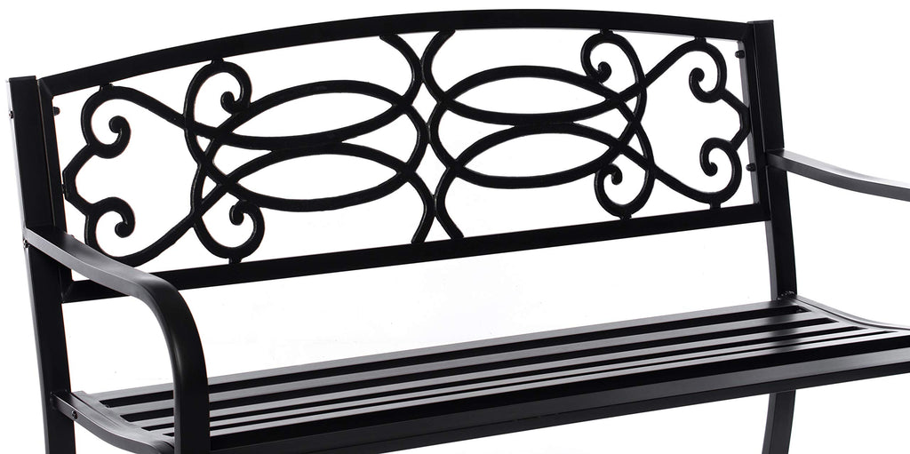 Steel Outdoor Patio Garden Bench with Cast Iron Backrest I852973