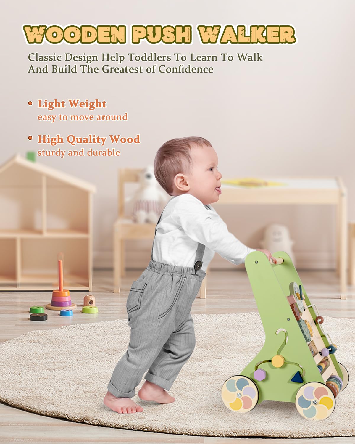 Wooden Push Walker with Wheels D736138