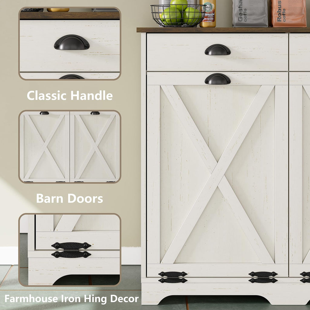 Antique White Double Tilt Out Trash Can Cabinet G264