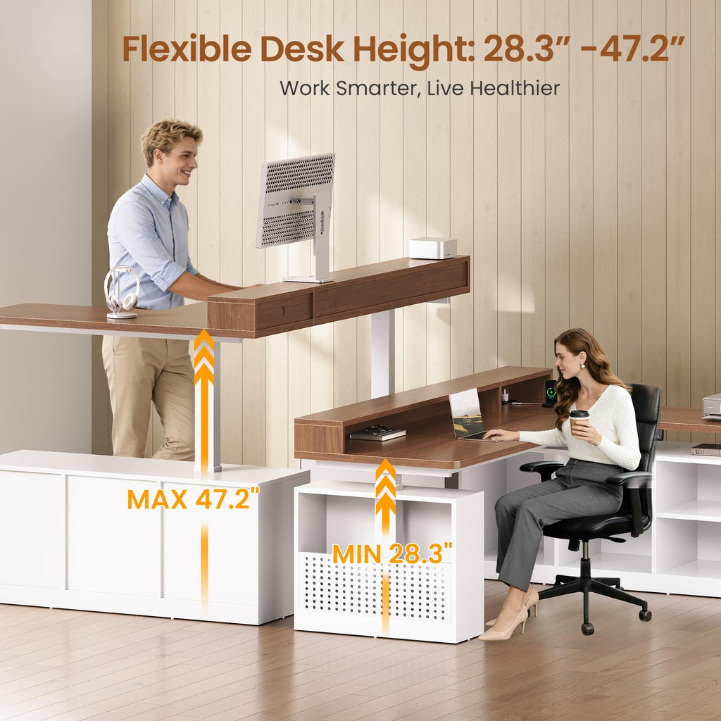 63" L Shaped Electric Standing Desk with Storage L975