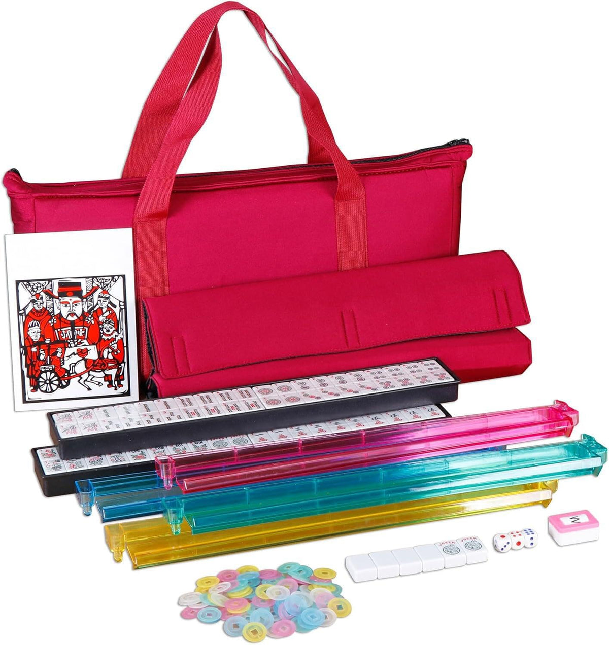 166 Tiles Mahjong Set with Racks Pushers Bag B93983