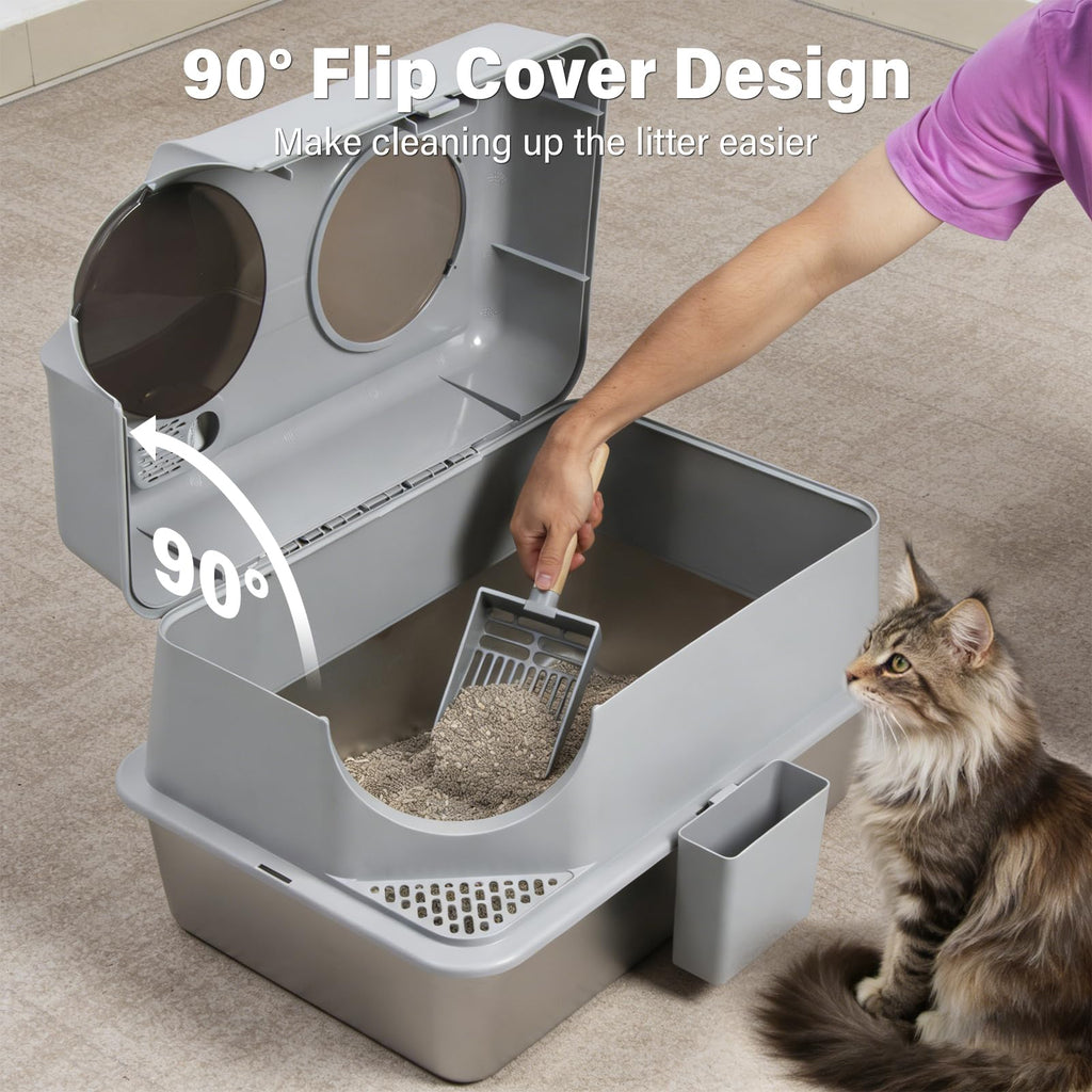 XL Stainless Steel Enclosed Cat Litter Box with Lid I948