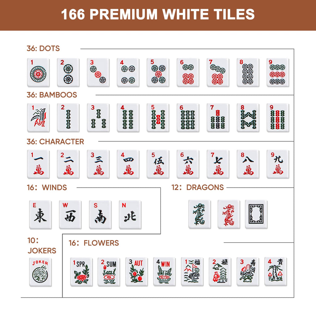 166 Tiles Mahjong Set with Racks Pushers Bag B93983