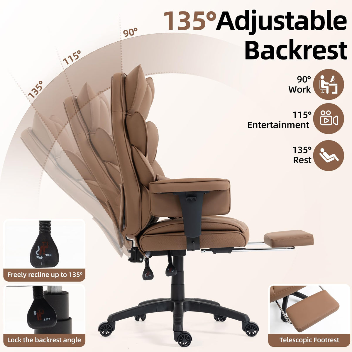 Brown Ergonomic Office Chair with Footrest S267886