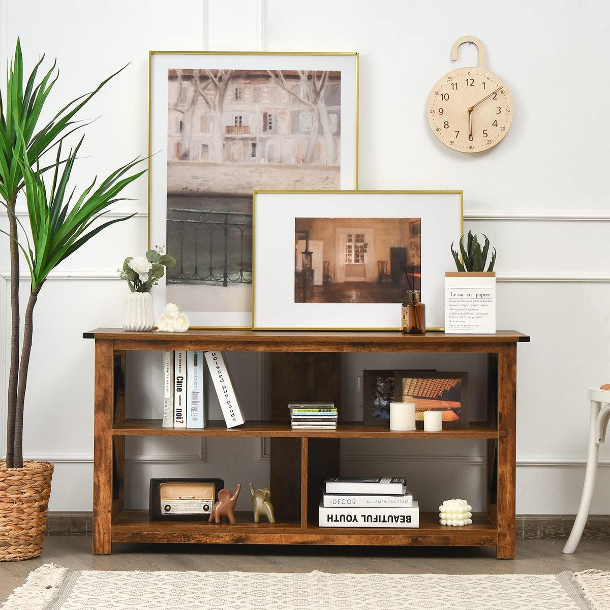 Brown 3 Tier Wood TV Stand with Open Shelves B13859