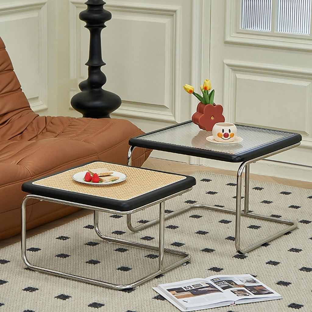 Mid Century Modern Coffee Table Set of 2 Square Metal Base K110