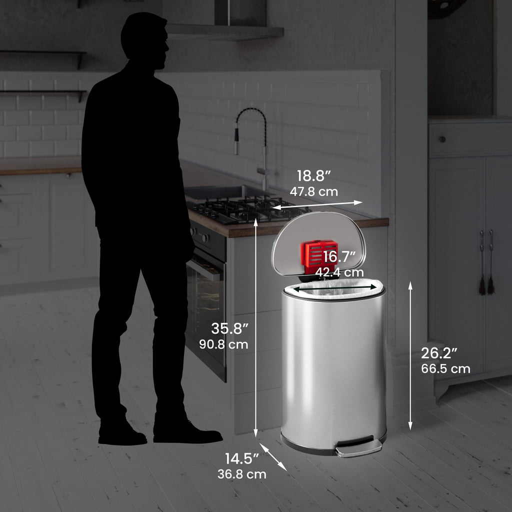 50L Stainless Steel Step Trash Can with Odor Filter and Removable Bucket C5588