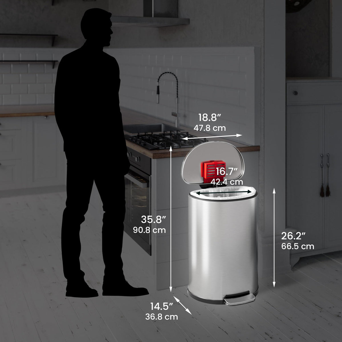 50L Stainless Steel Step Trash Can with Odor Filter and Removable Bucket C5588