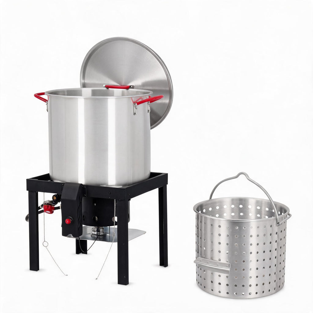 60 Qt Aluminum Seafood Boil Pot with Basket and Burner T1593