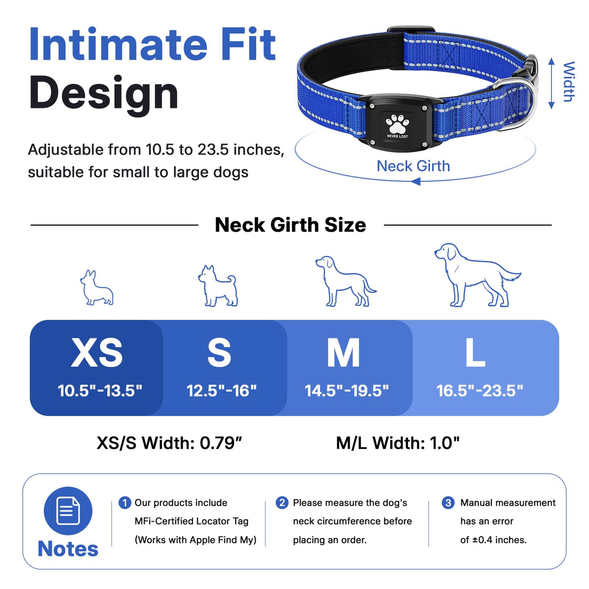 GPS Dog Collar with Tracker, Waterproof, Blue, L B5467
