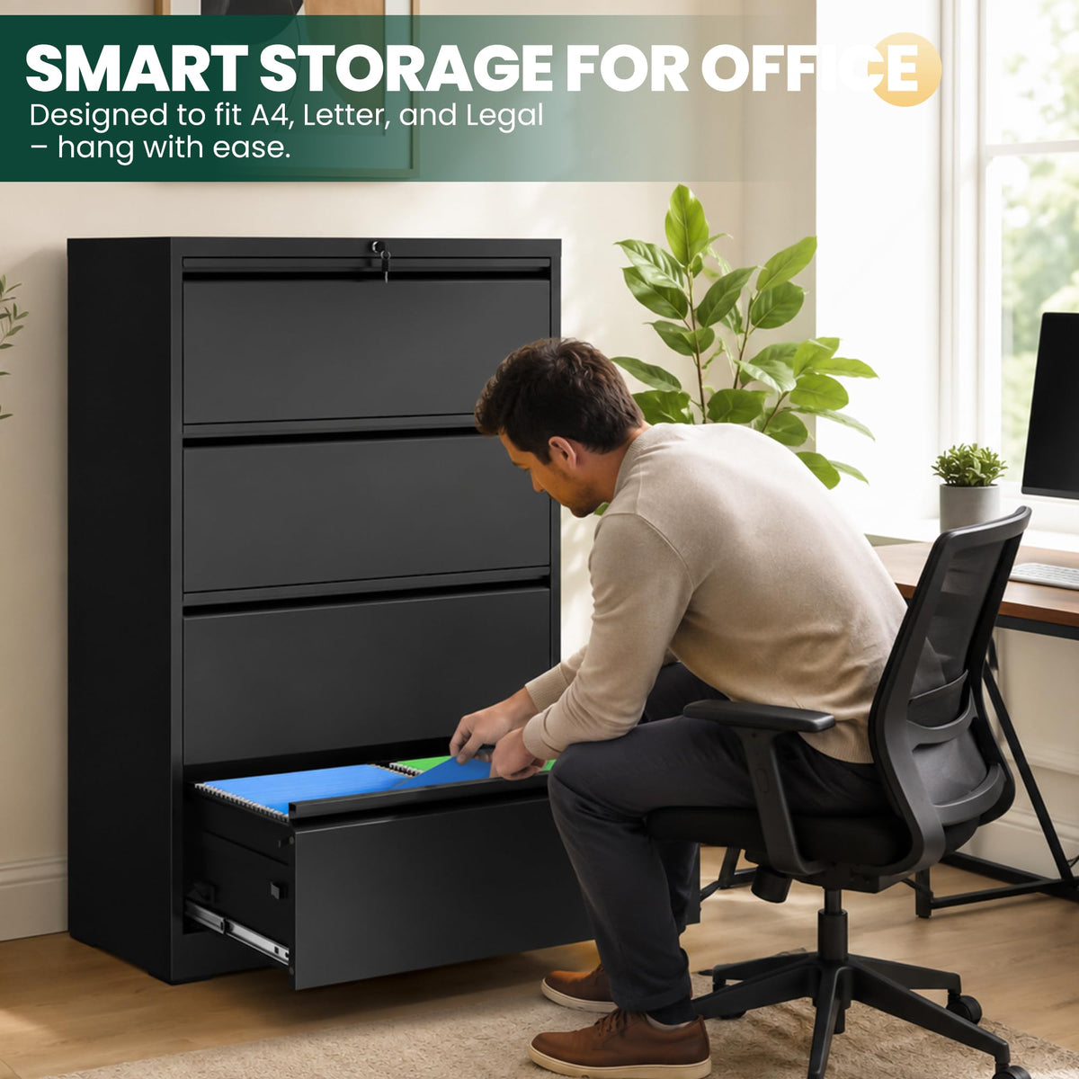 4 Drawer Black Metal File Cabinet L255