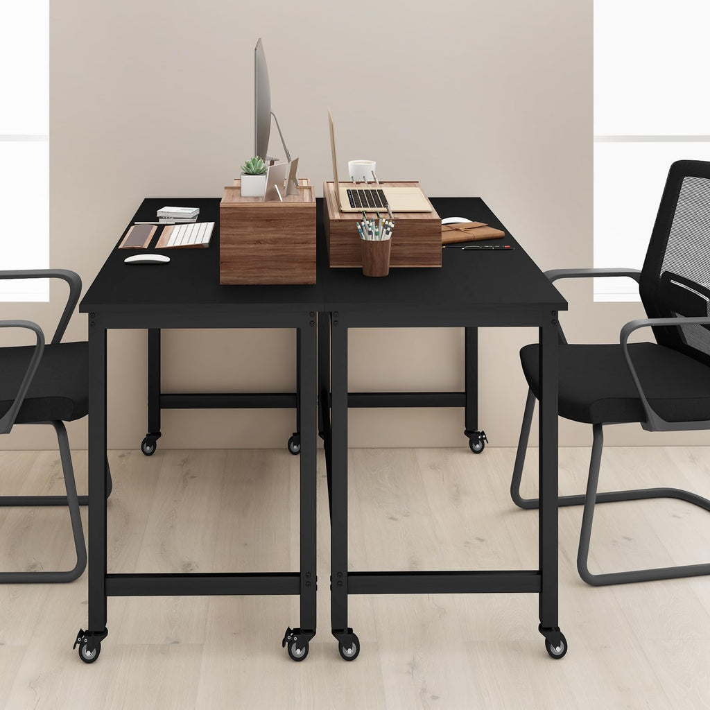 48” Mobile Computer Desk with 4 Lockable Wheels, Black Metal Frame I556877