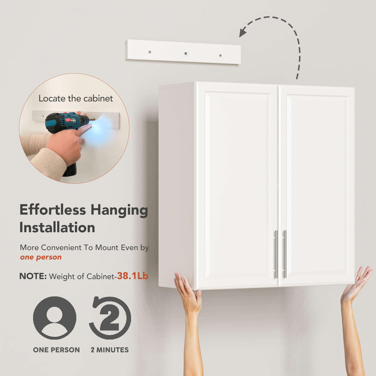 White Wall Cabinet with Adjustable Shelves S723