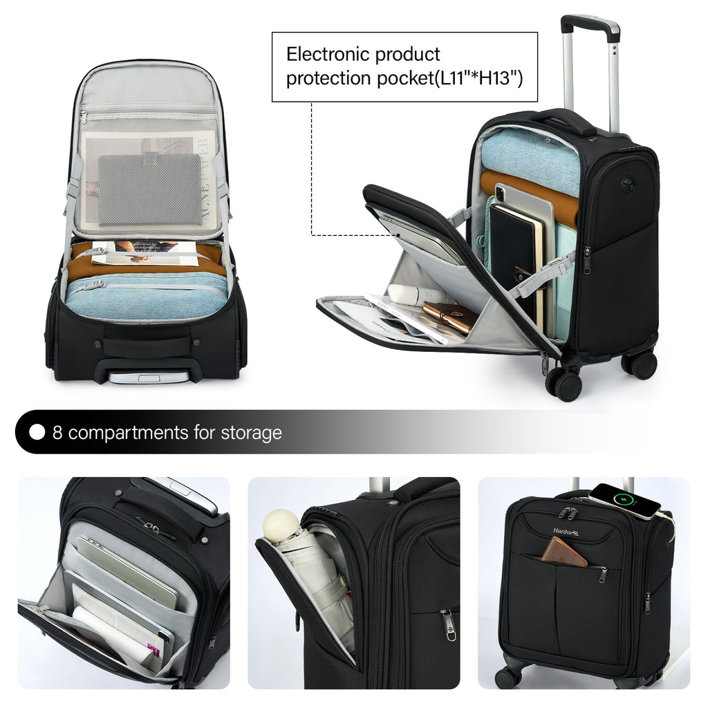 Black 16 Inch Underseat Carry On Luggage with Spinner Wheels T72056