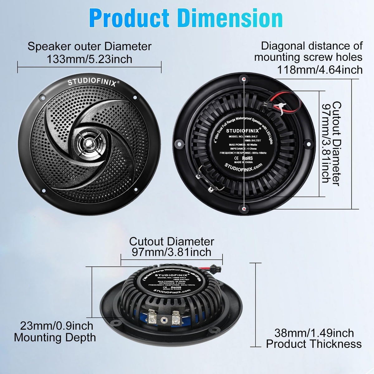 4 Inch 80W Bluetooth Waterproof Marine Speakers 2 Way Black M8373