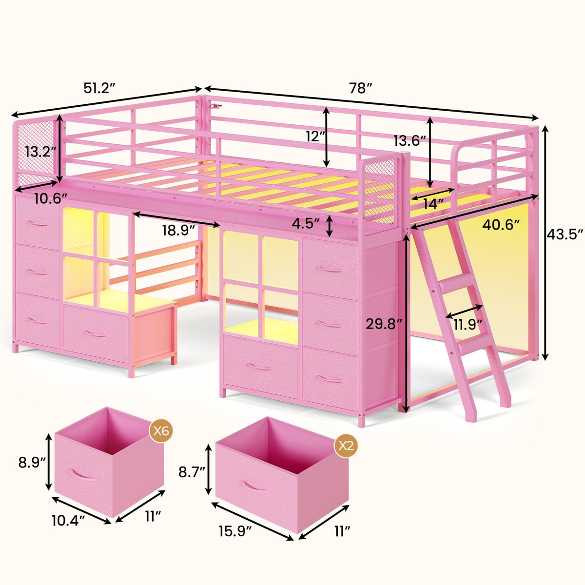 Twin Over Twin Bunk Bed with 8 Drawers & Bookshelf D4961