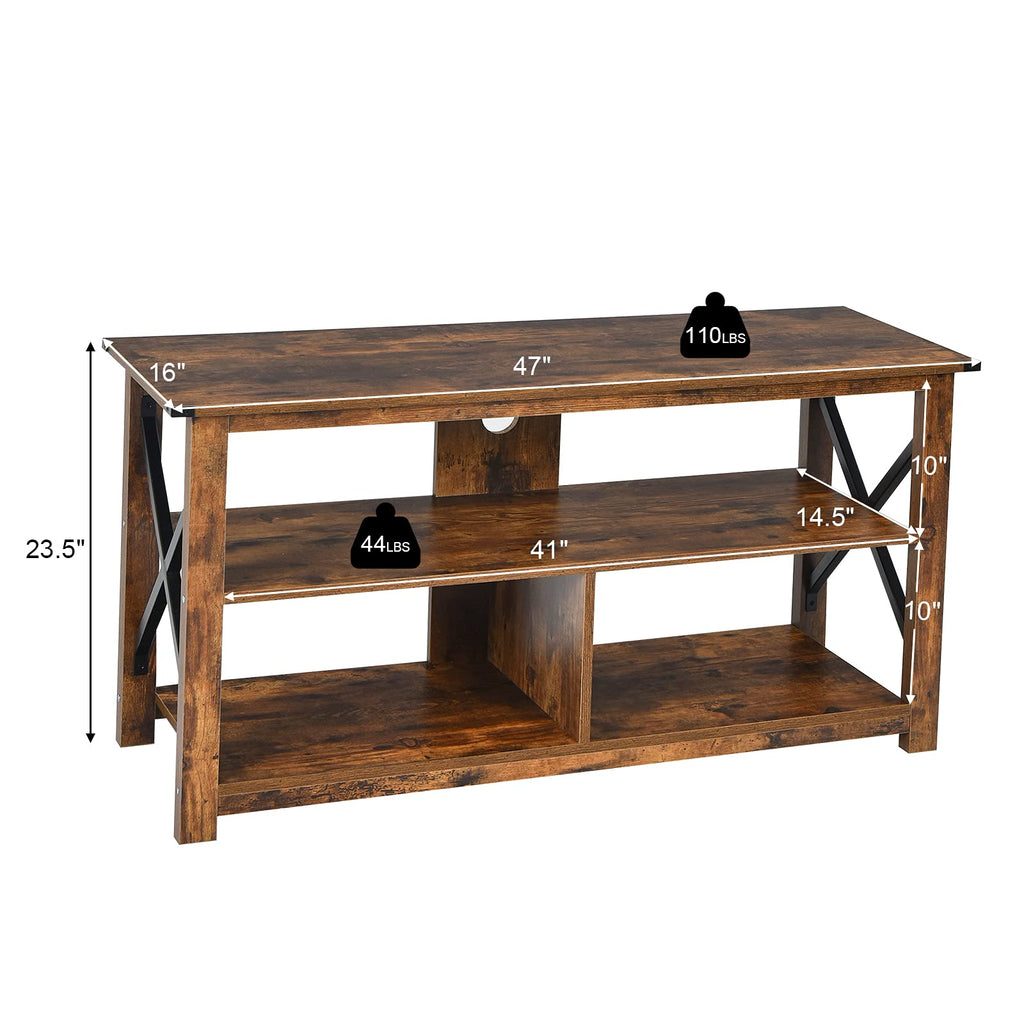 Brown 3 Tier Wood TV Stand with Open Shelves B13859