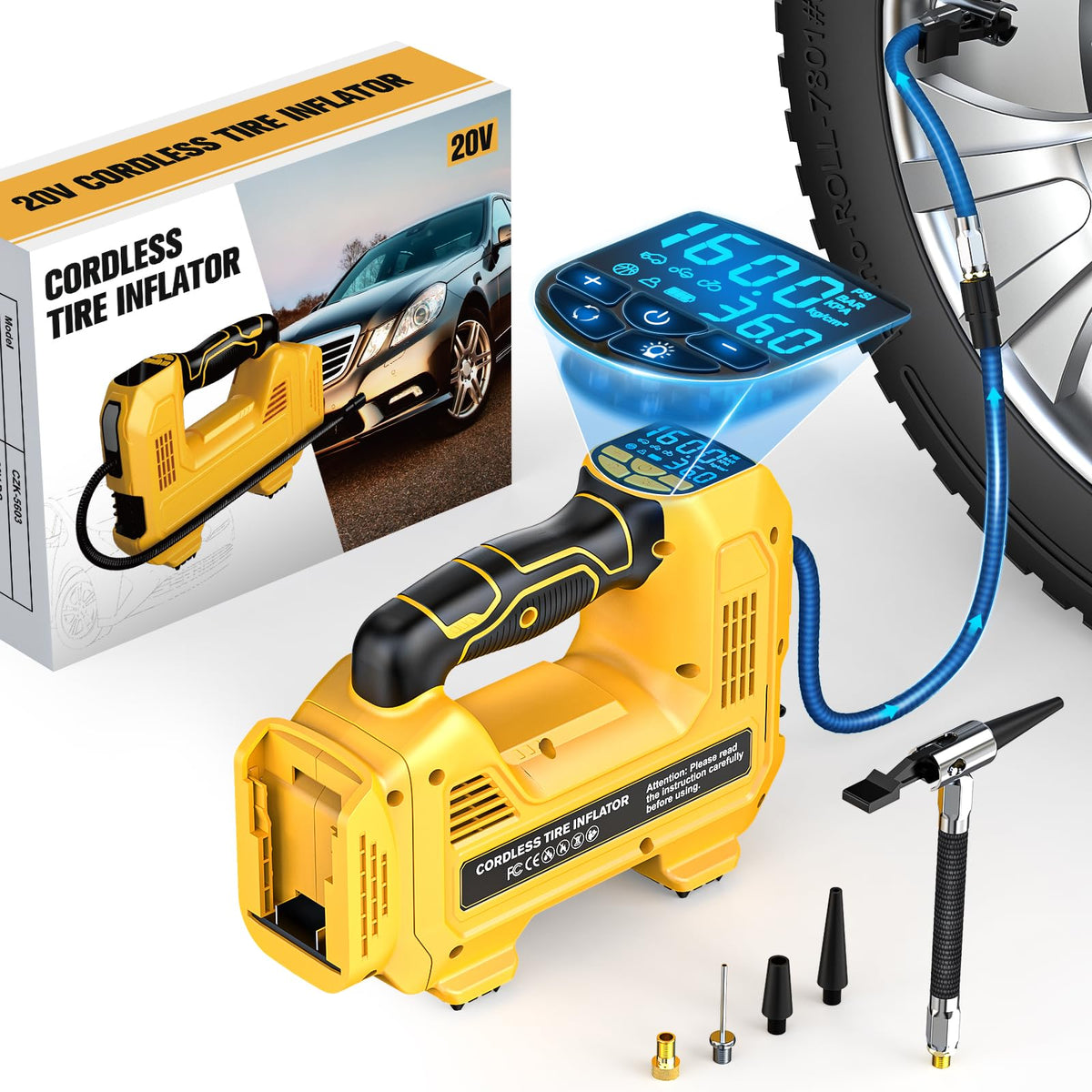 160PSI Cordless Tire Inflator Air Compressor Portable Handheld Air Pump with Digital Pressure Gauge A760