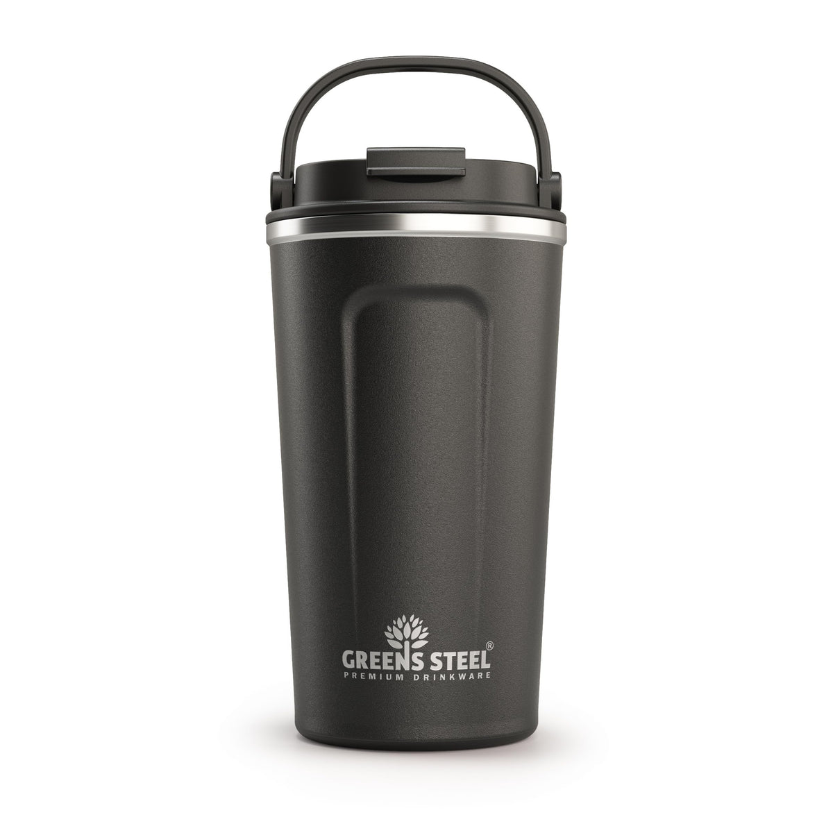 16 oz Black Stainless Steel Insulated Coffee Cup with Lid and Handle H360