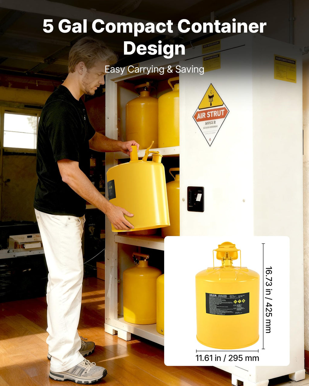 5 Gallon Type I Yellow Metal Container with Flame Arrester V9737