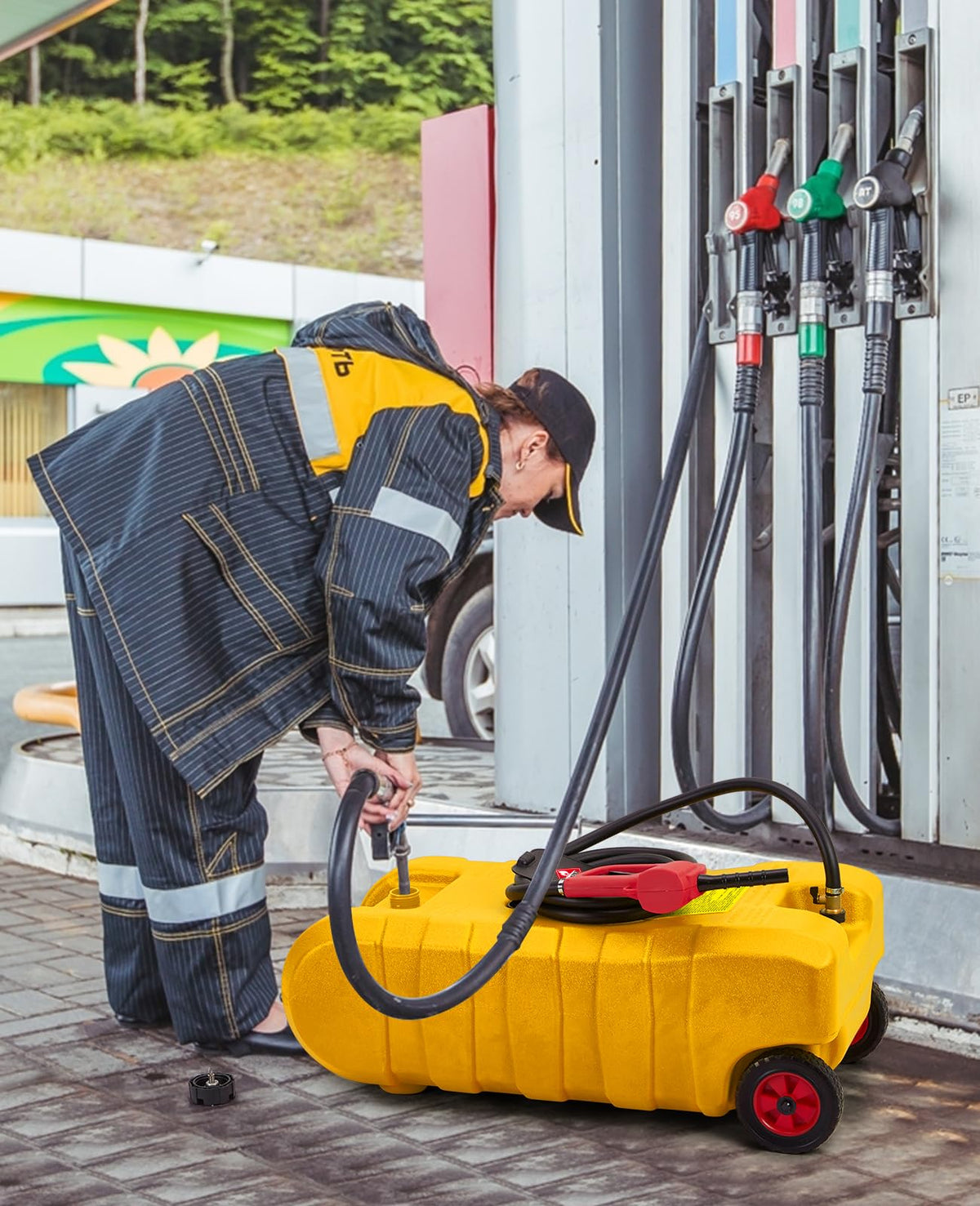 15 Gallon Portable Gas Tank with Caster and 10Ft Hose Y4646