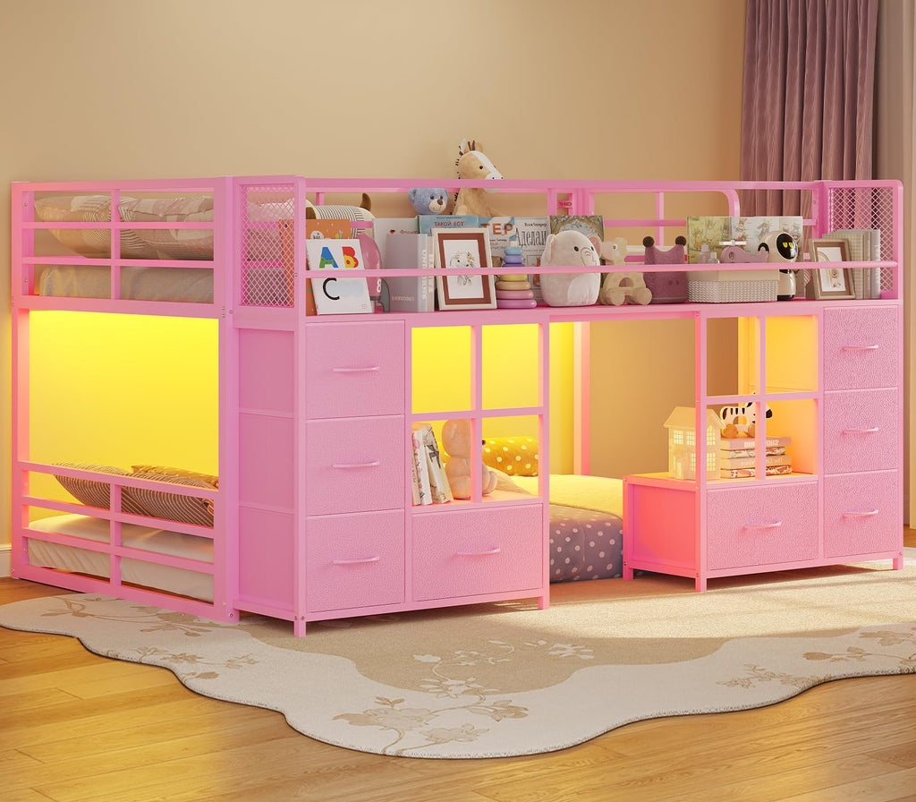 Twin Over Twin Bunk Bed with 8 Drawers & Bookshelf D4961