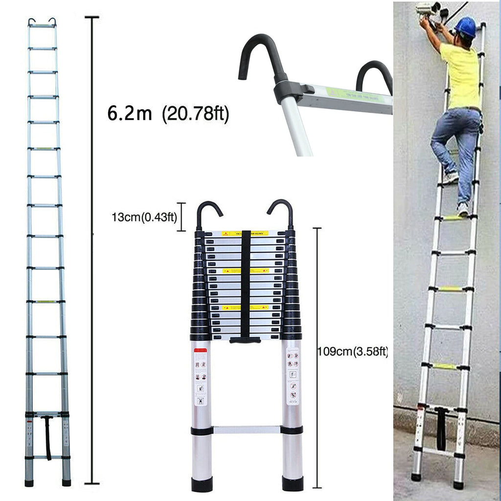 20.34 FT Aluminum Telescoping Extension Ladder 330lbs Capacity W692