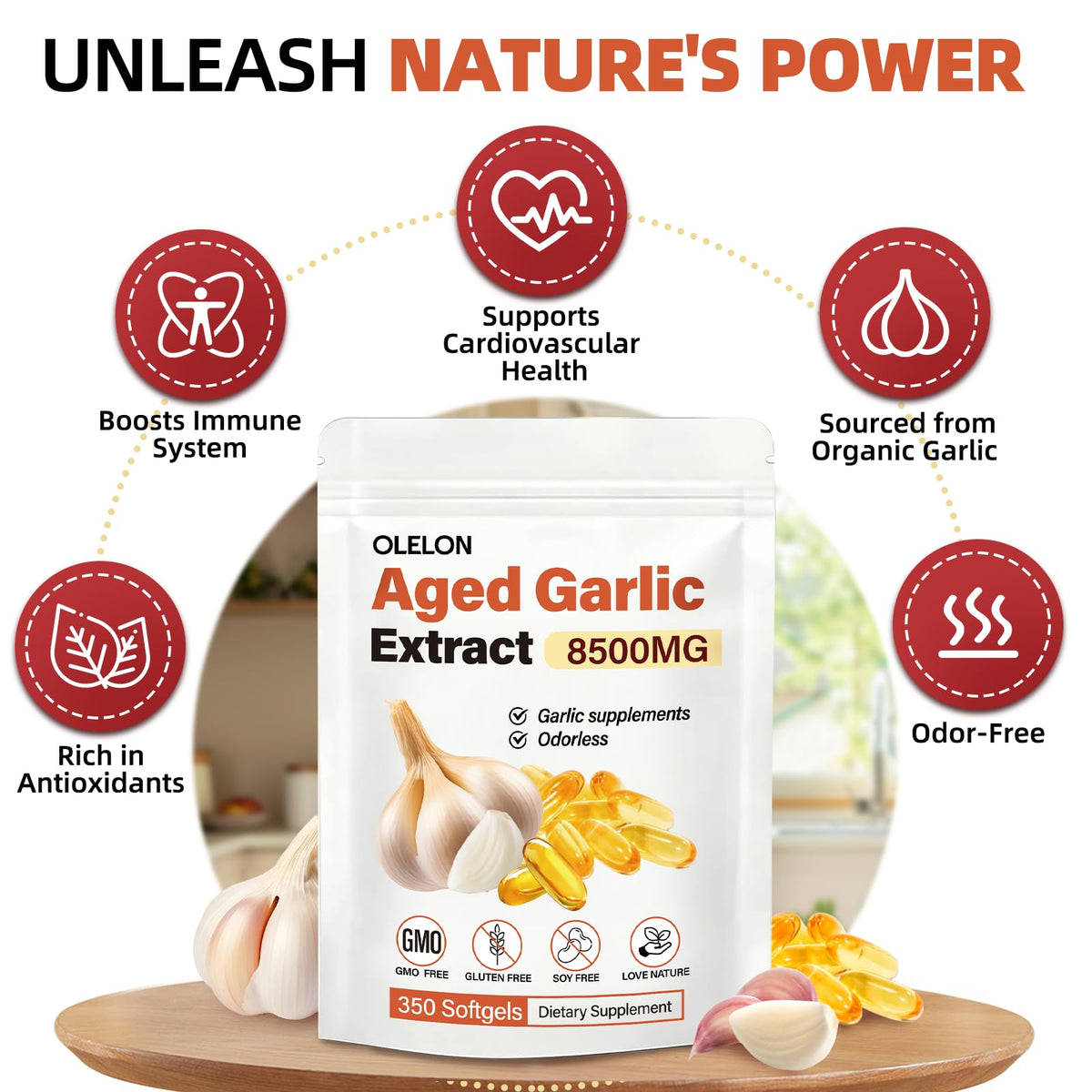 Aged Garlic Extract 350 Softgels Odorless Organic Garlic Supplement U617