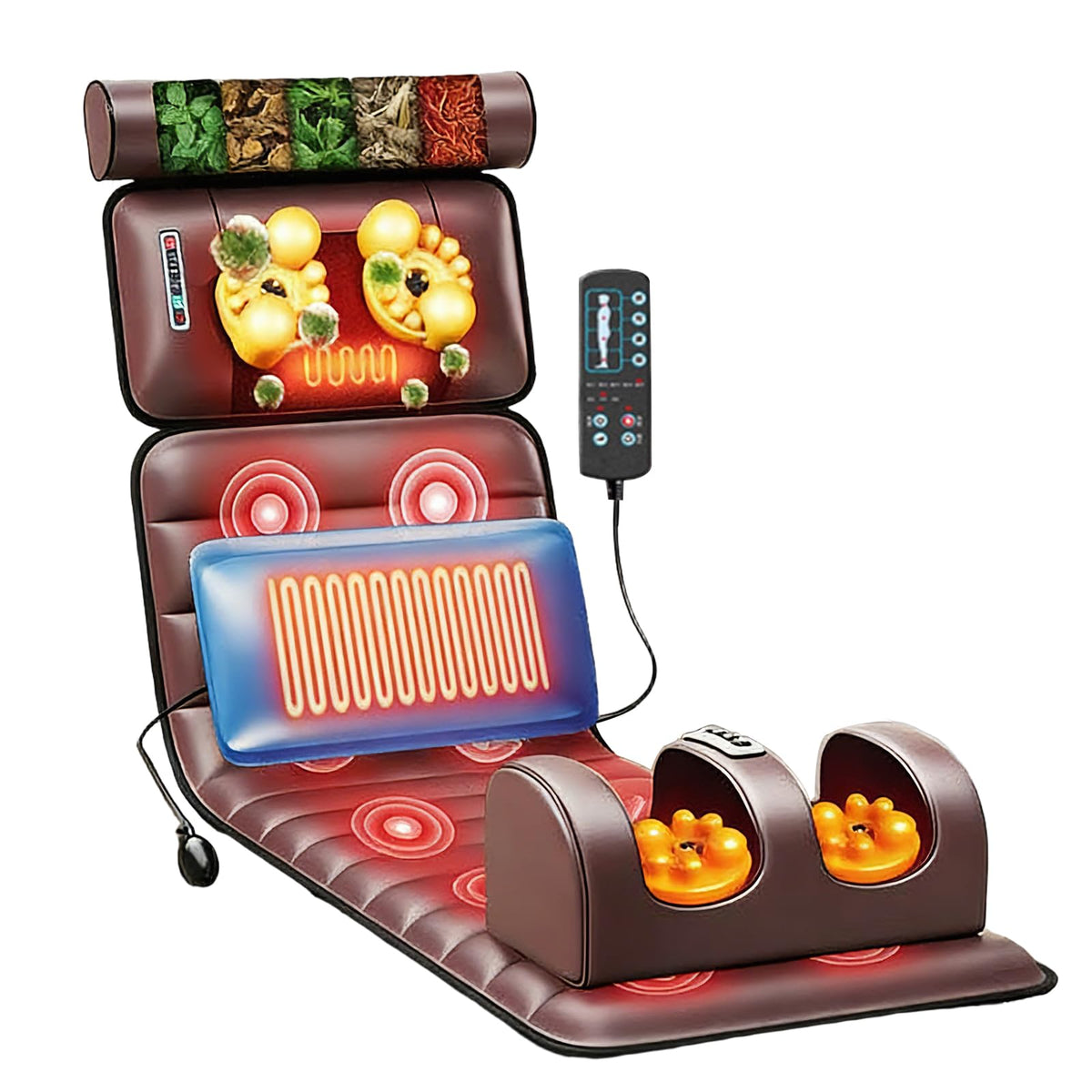 Brown Full Body Heating Massage Mat with Detachable Neck and Leg Massagers N329658