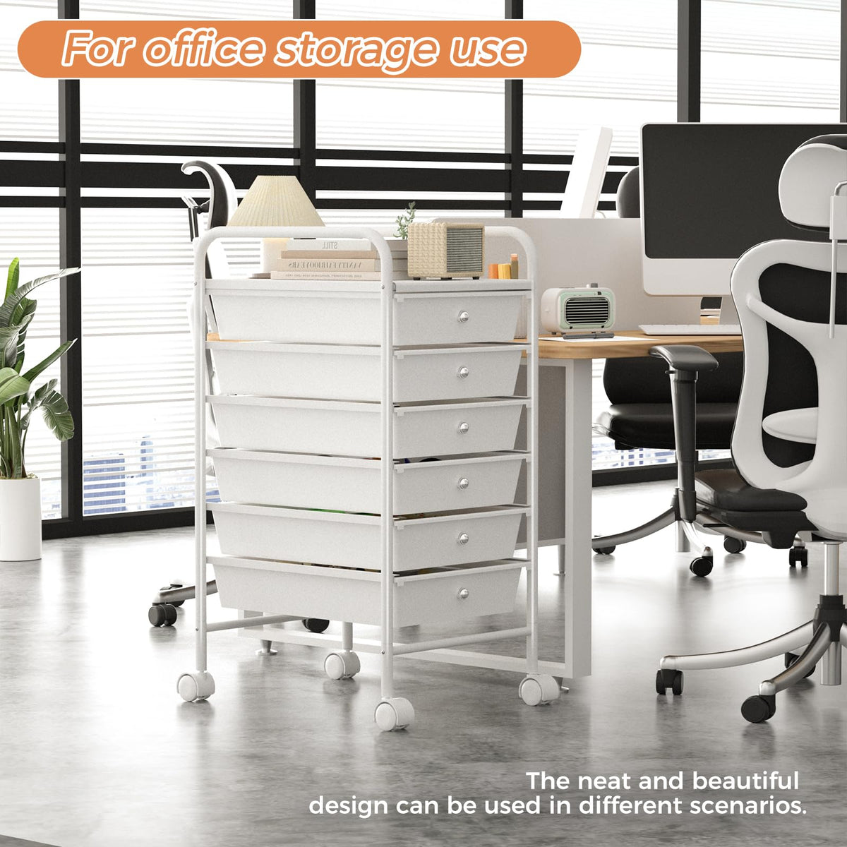 White 6 Tier Rolling Storage Cart with 6 Drawers G70296