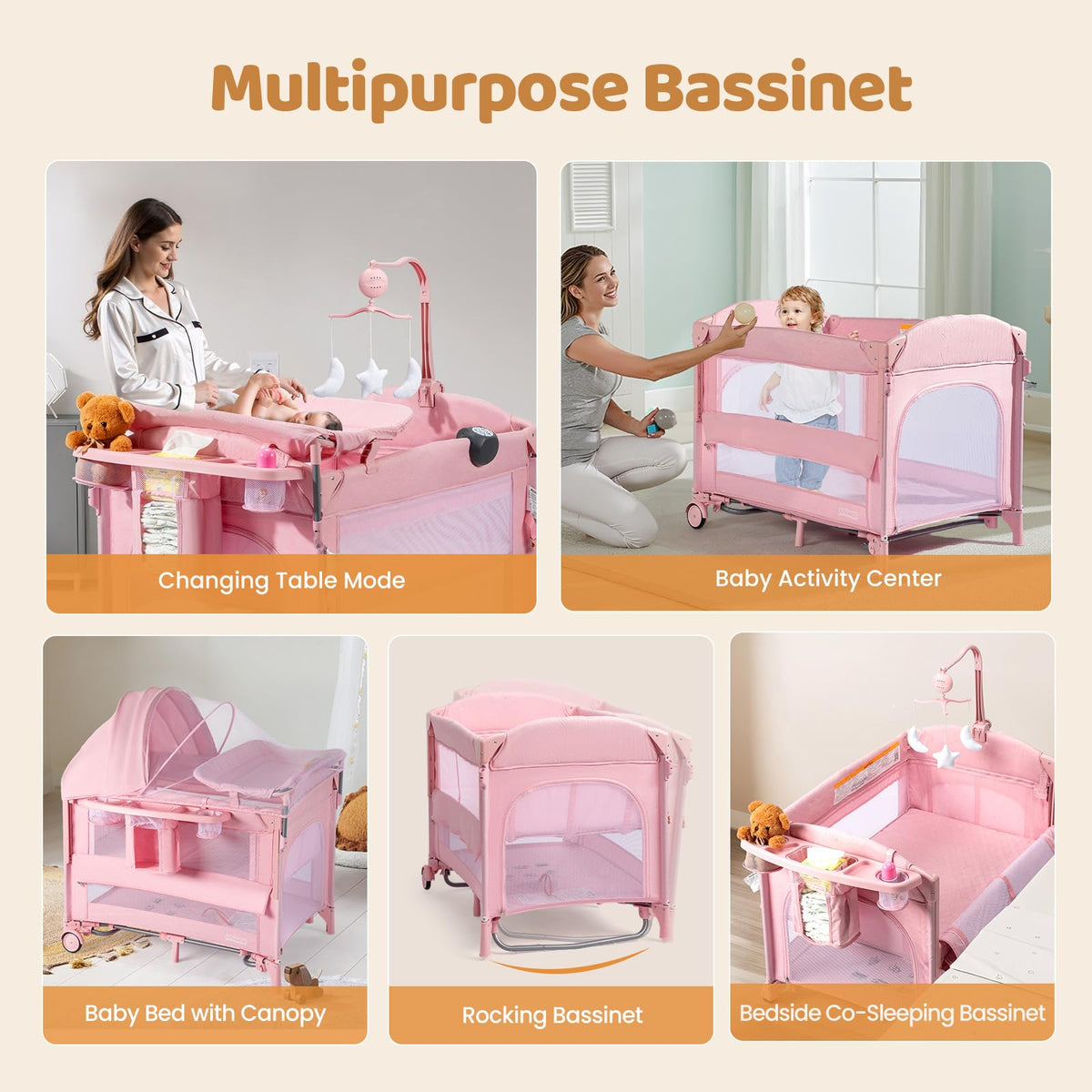 9 in 1 Bedside Bassinet with Changing Table V63050