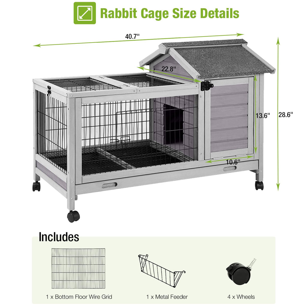 Wooden Rabbit Hutch with Removable Wire Netting and Leak Proof Tray B8538
