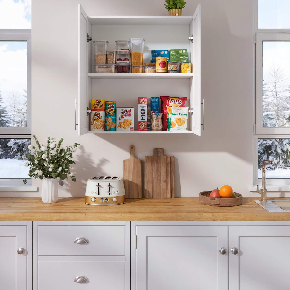 White Wall Cabinet with Adjustable Shelves S723