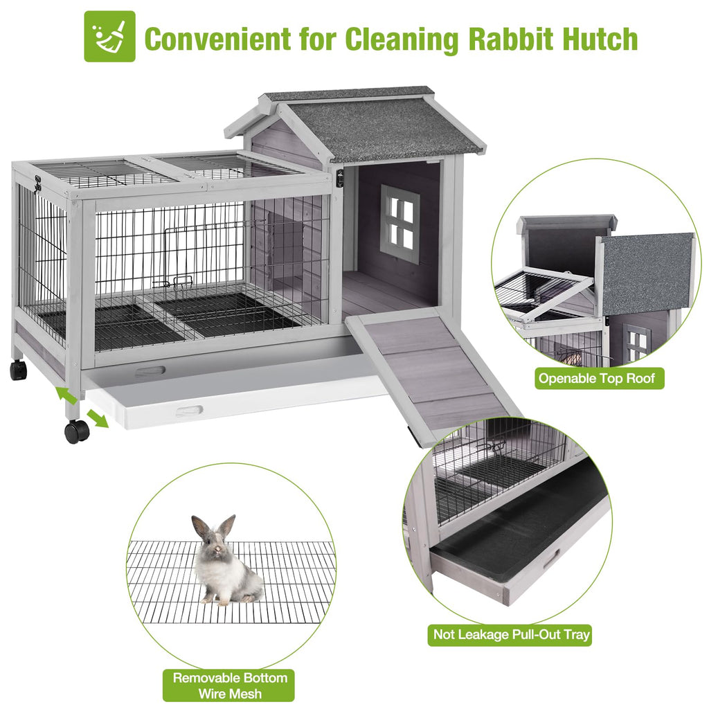 Wooden Rabbit Hutch with Removable Wire Netting and Leak Proof Tray B8538