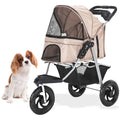 3-Wheel Dog Stroller with Storage Basket and Cup Holders, Tan Y286