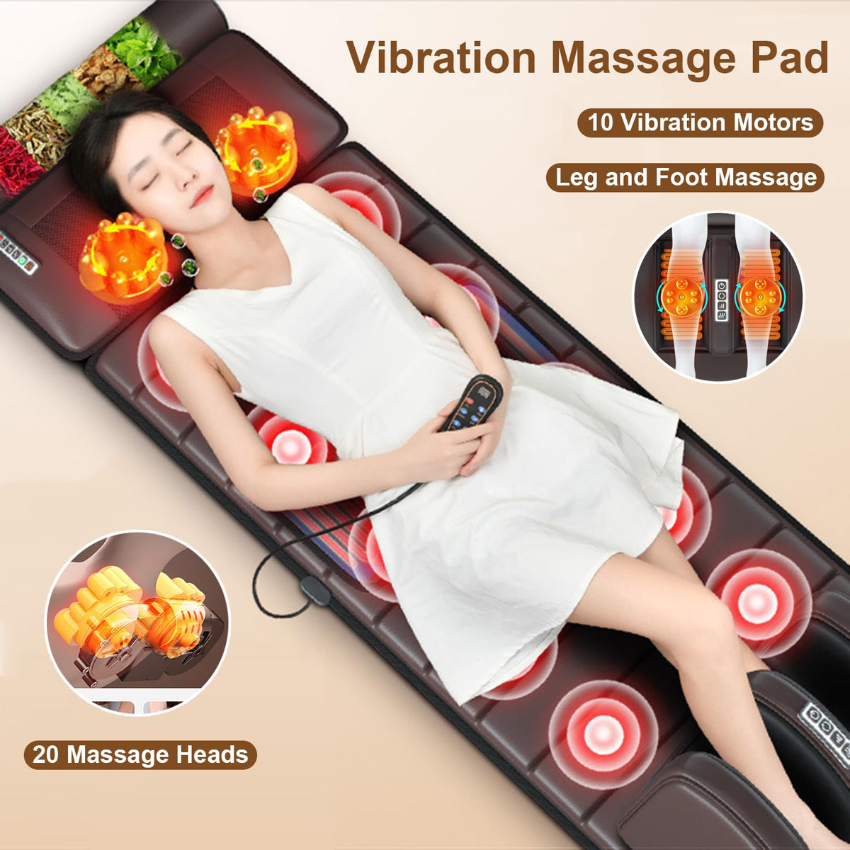 Brown Full Body Heating Massage Mat with Detachable Neck and Leg Massagers N329658