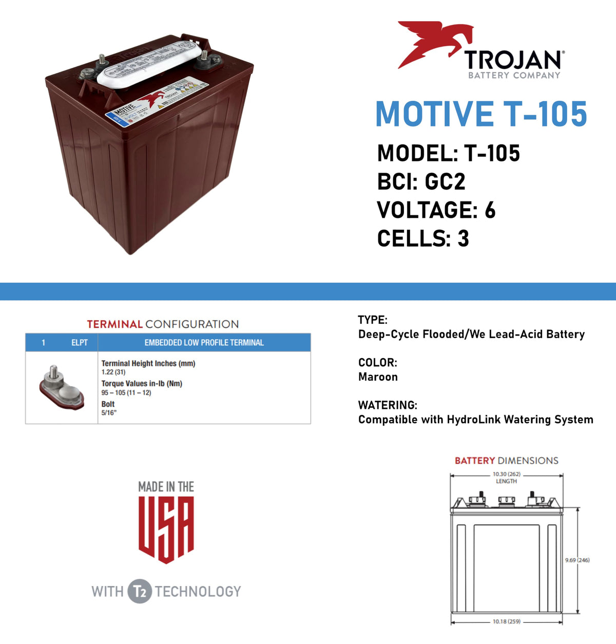 6V 225Ah Deep-Cycle Flooded Battery Pack of 4 L2814