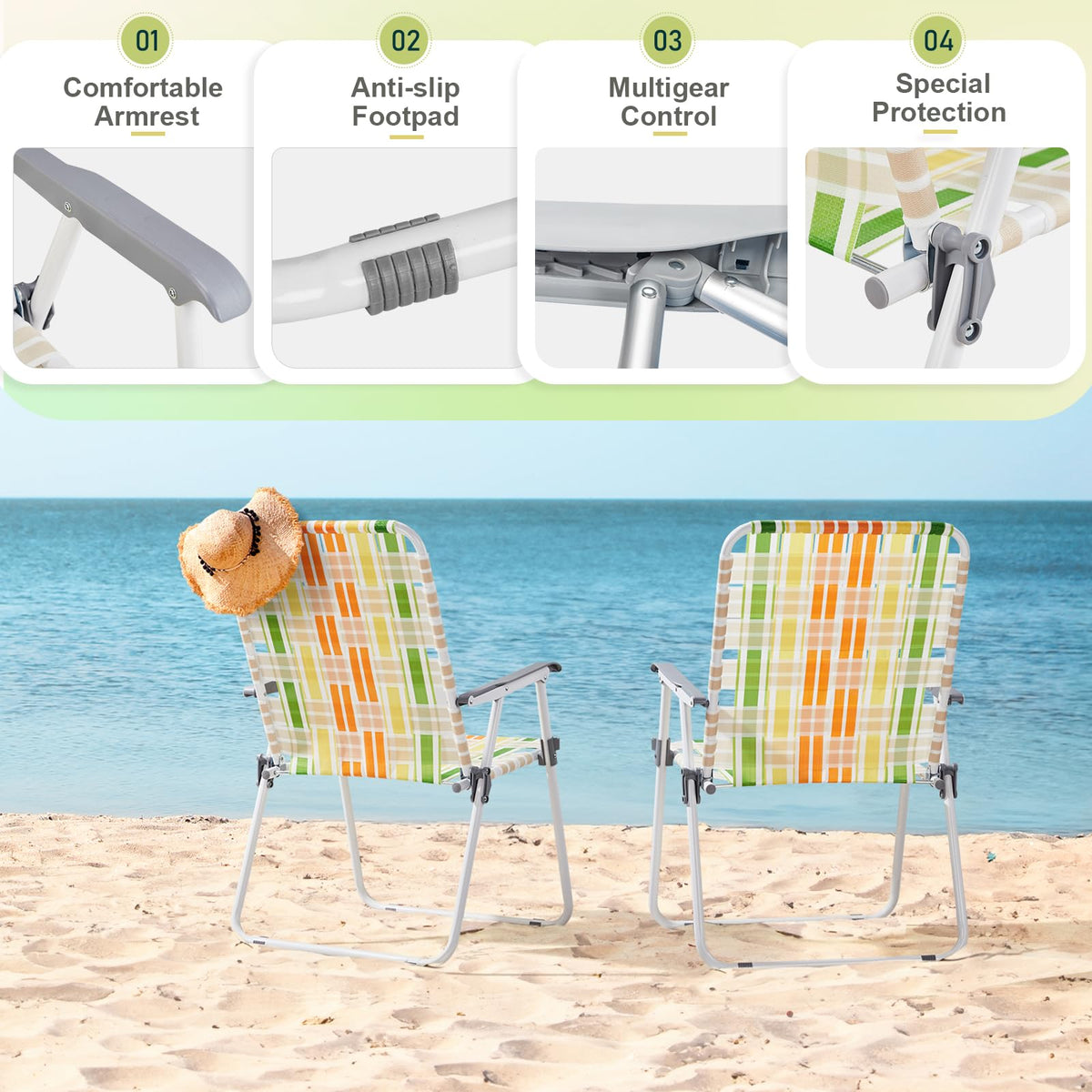 Set of 2 Webbed Folding Beach Chairs P5193