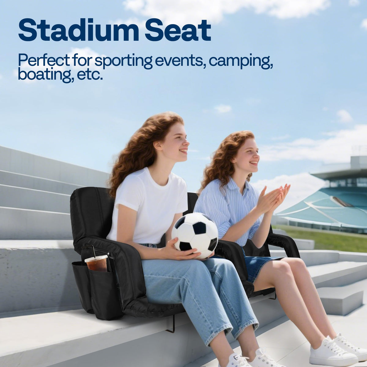 2 Pack Portable Padded Stadium Seats with Back Support and Cup Holder X25502