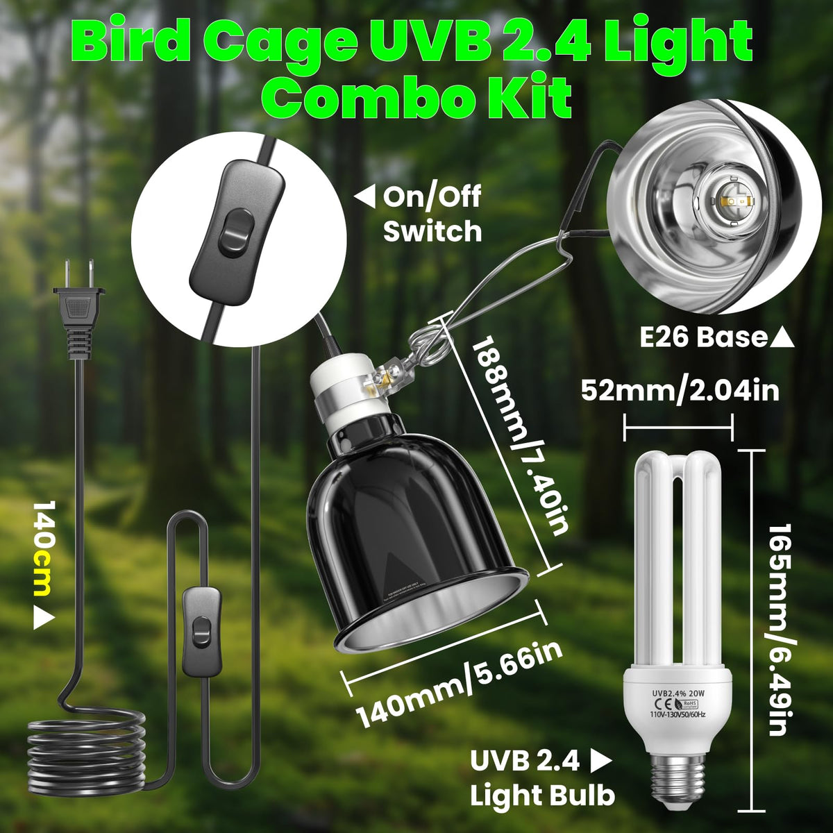 Deep Dome Lampshade with 2.4% UVB Bulb 20W F948