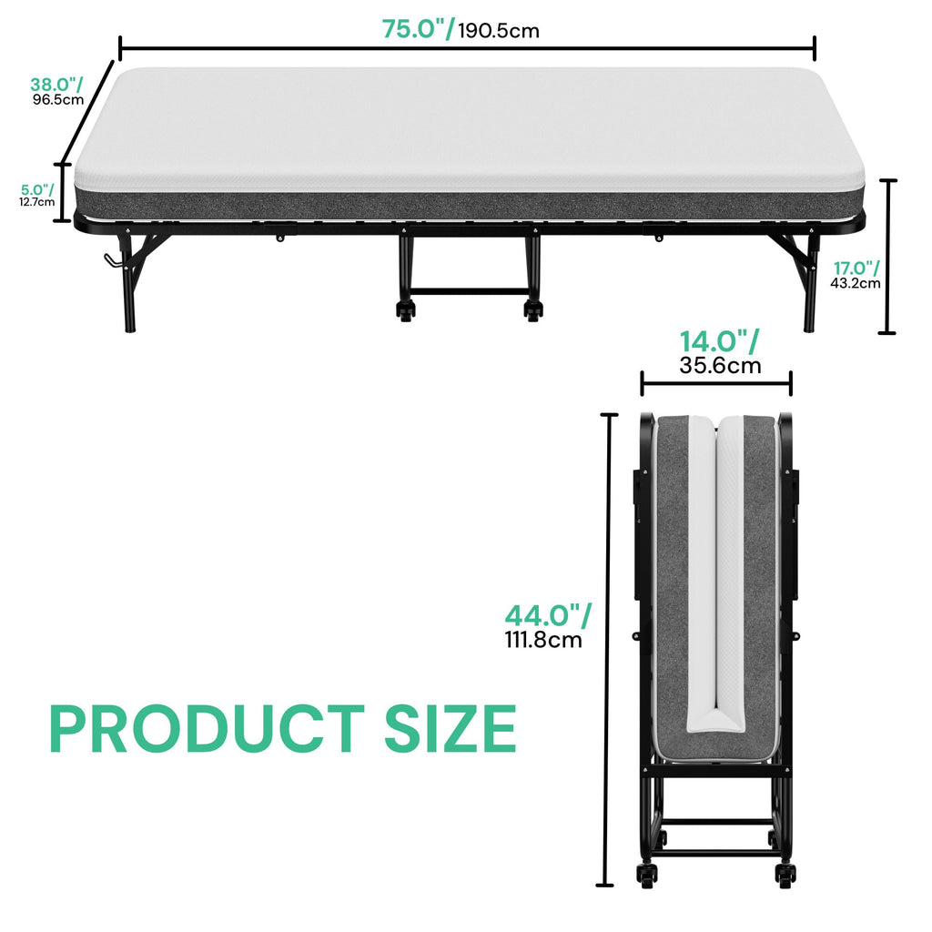 Twin Folding Bed with 5" Memory Foam Mattress U318