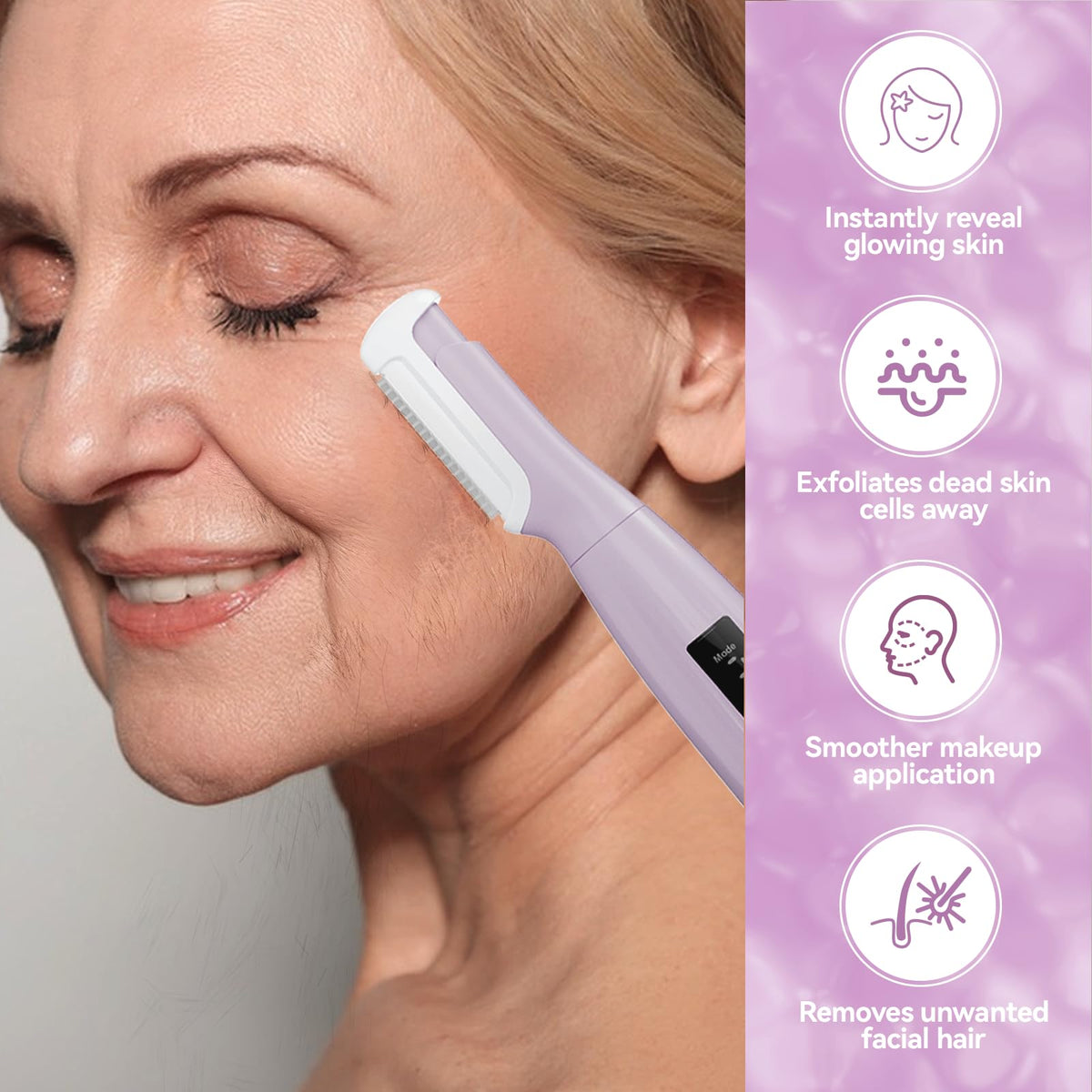 Purple Rechargeable Facial Razor with 8 Blades D8647