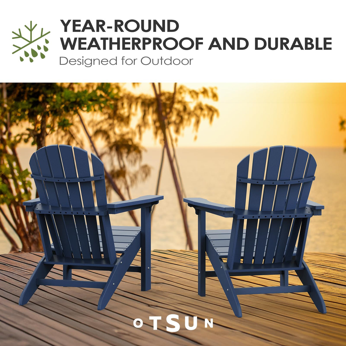 HDPE All-Weather Adirondack Chair 380 lbs Capacity Dark Blue C1653