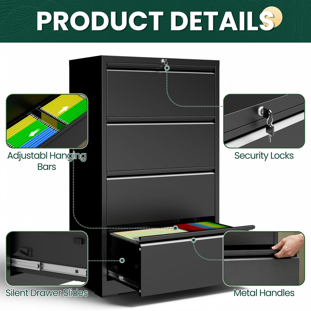 4 Drawer Black Metal File Cabinet L255