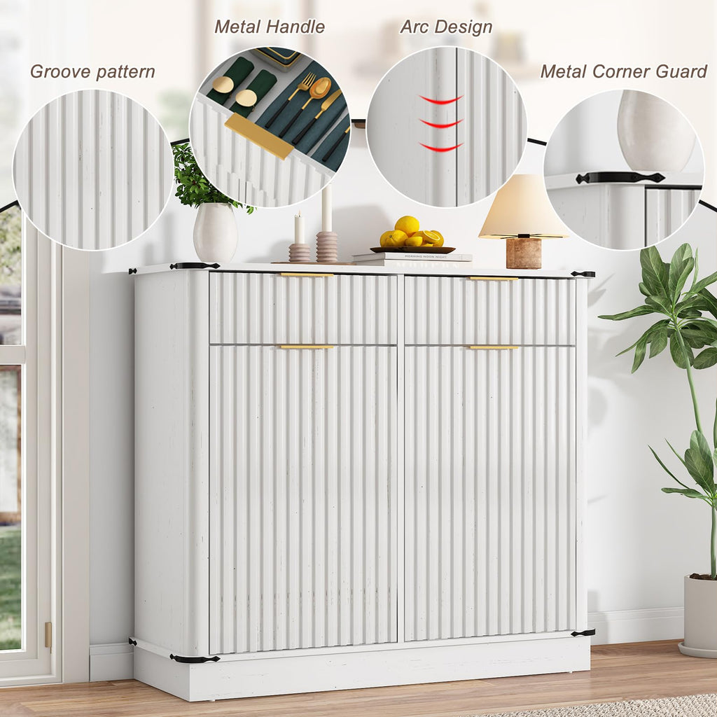 White 20 Gallon Tilt Out Trash Cabinet with Charging Station and 2 Drawers D93774