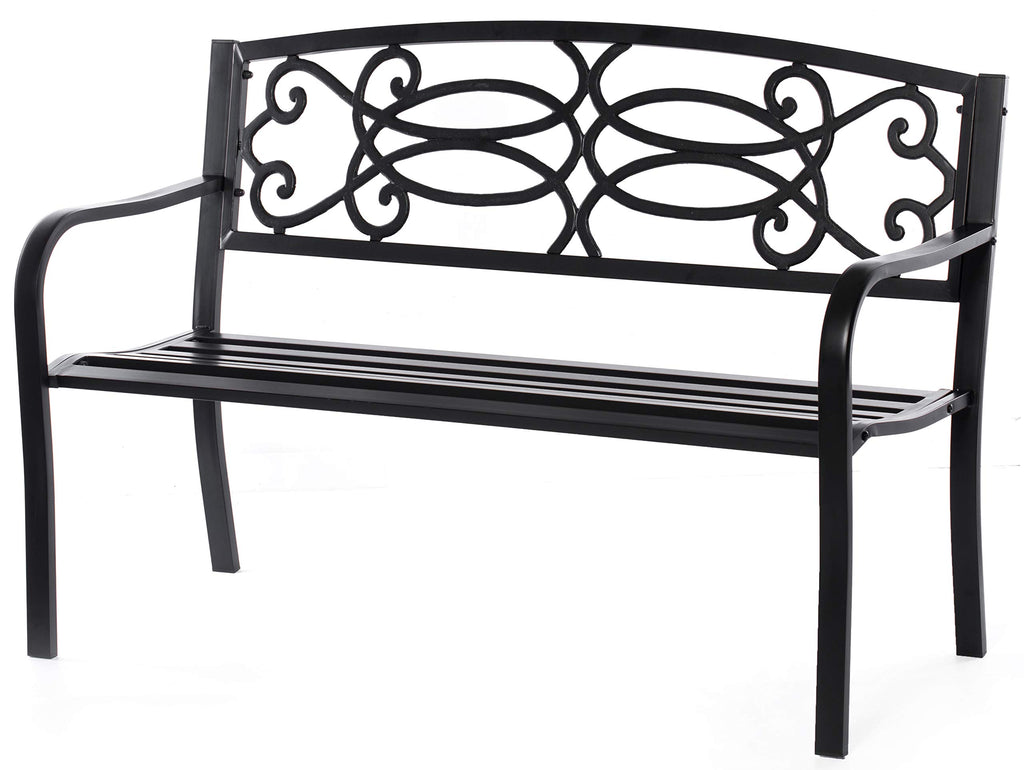 Steel Outdoor Patio Garden Bench with Cast Iron Backrest I852973