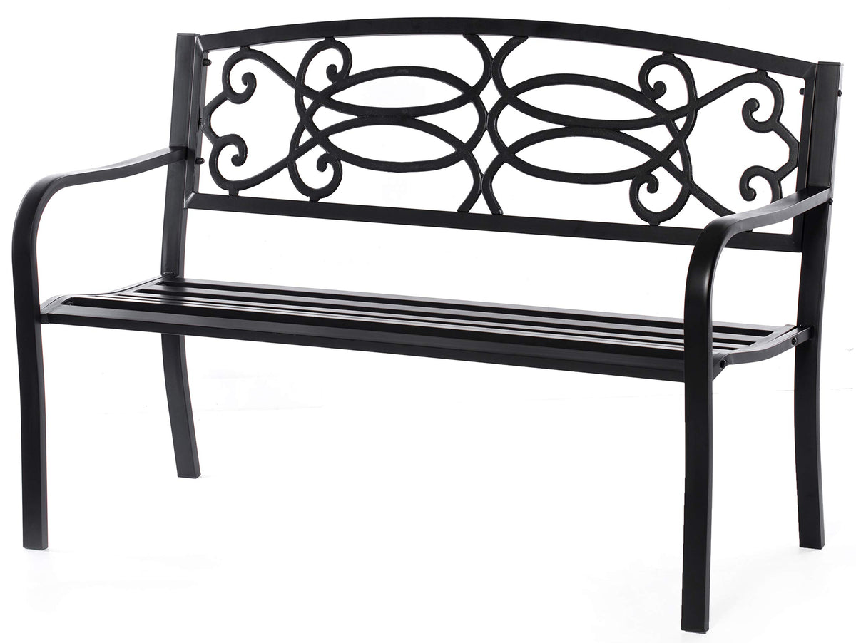 Steel Outdoor Patio Garden Bench with Cast Iron Backrest I852973